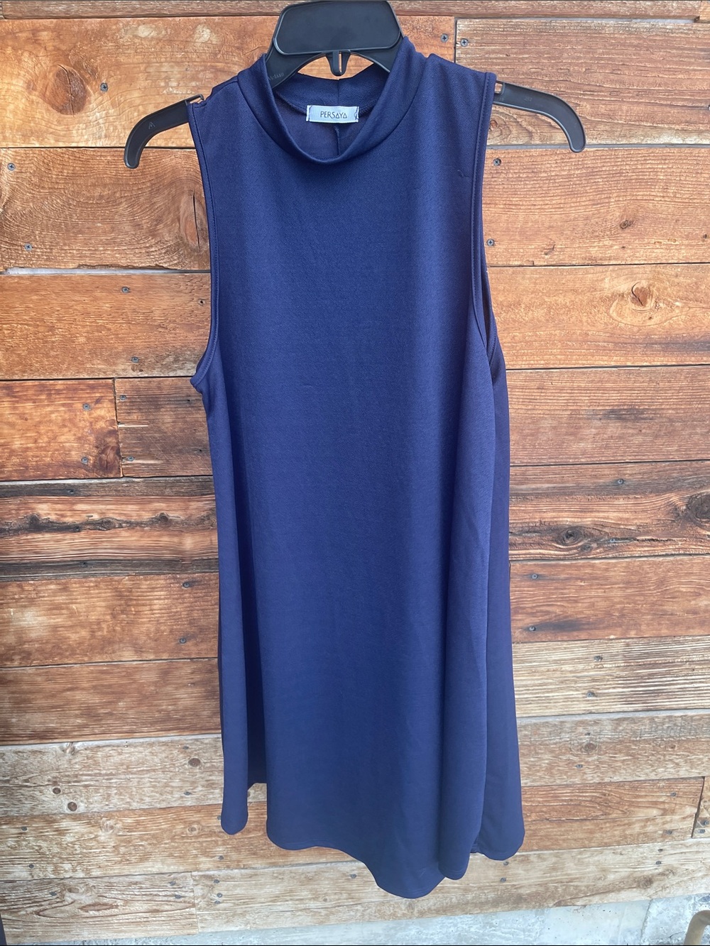 Persaya Navy Blue Sleeveless Mock Neck Swing Dress Size L NWOT